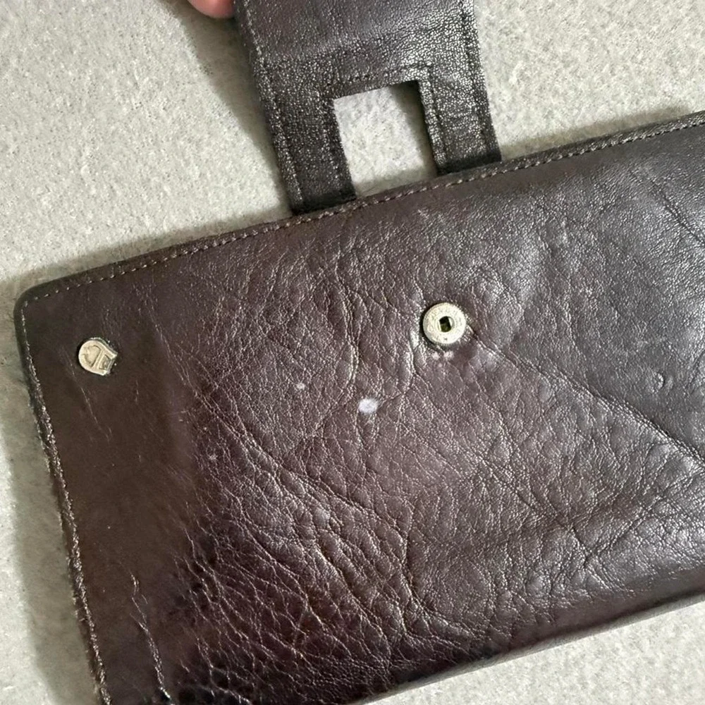 Vtg 70s Etienne Aigner Oxblood Brown Leather Wallet Kiss Lock Coin Purse Mirror